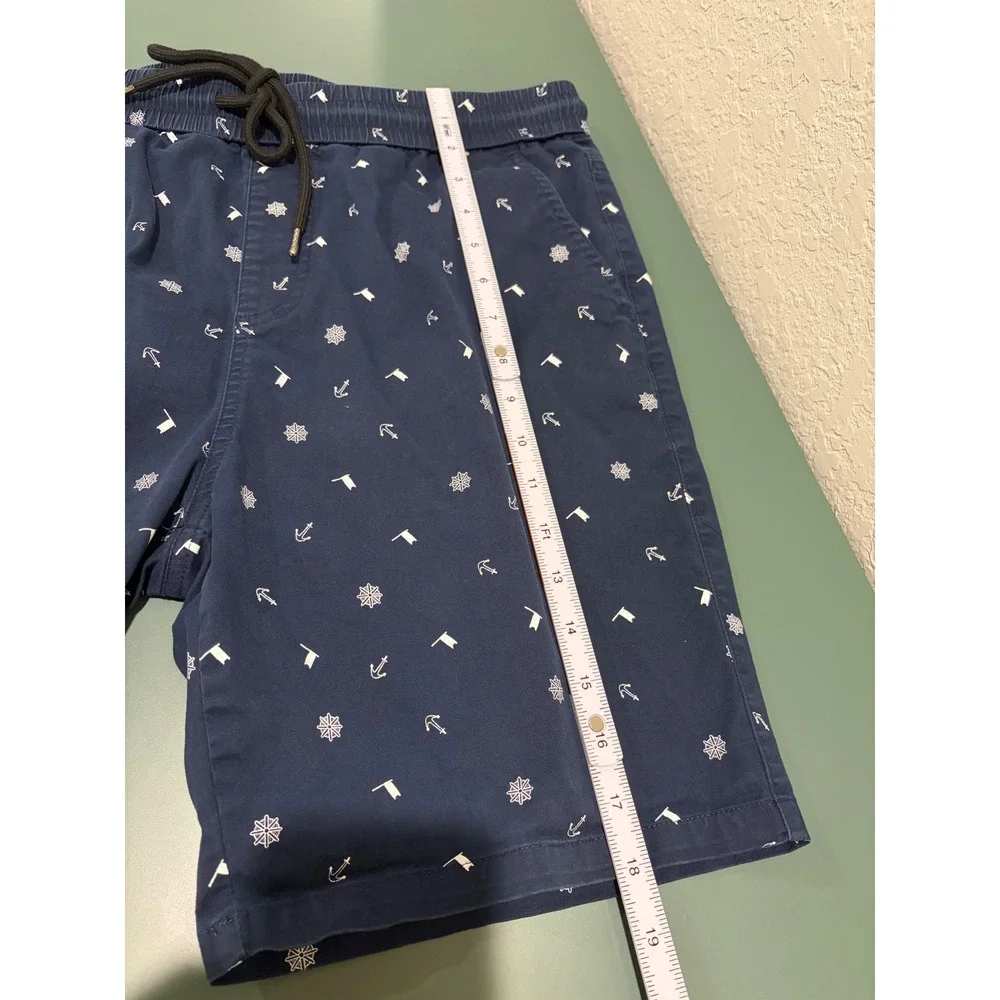 JMIERR Mens Navy Blue Nautical Anchor Print Drawstring Shorts Size 34